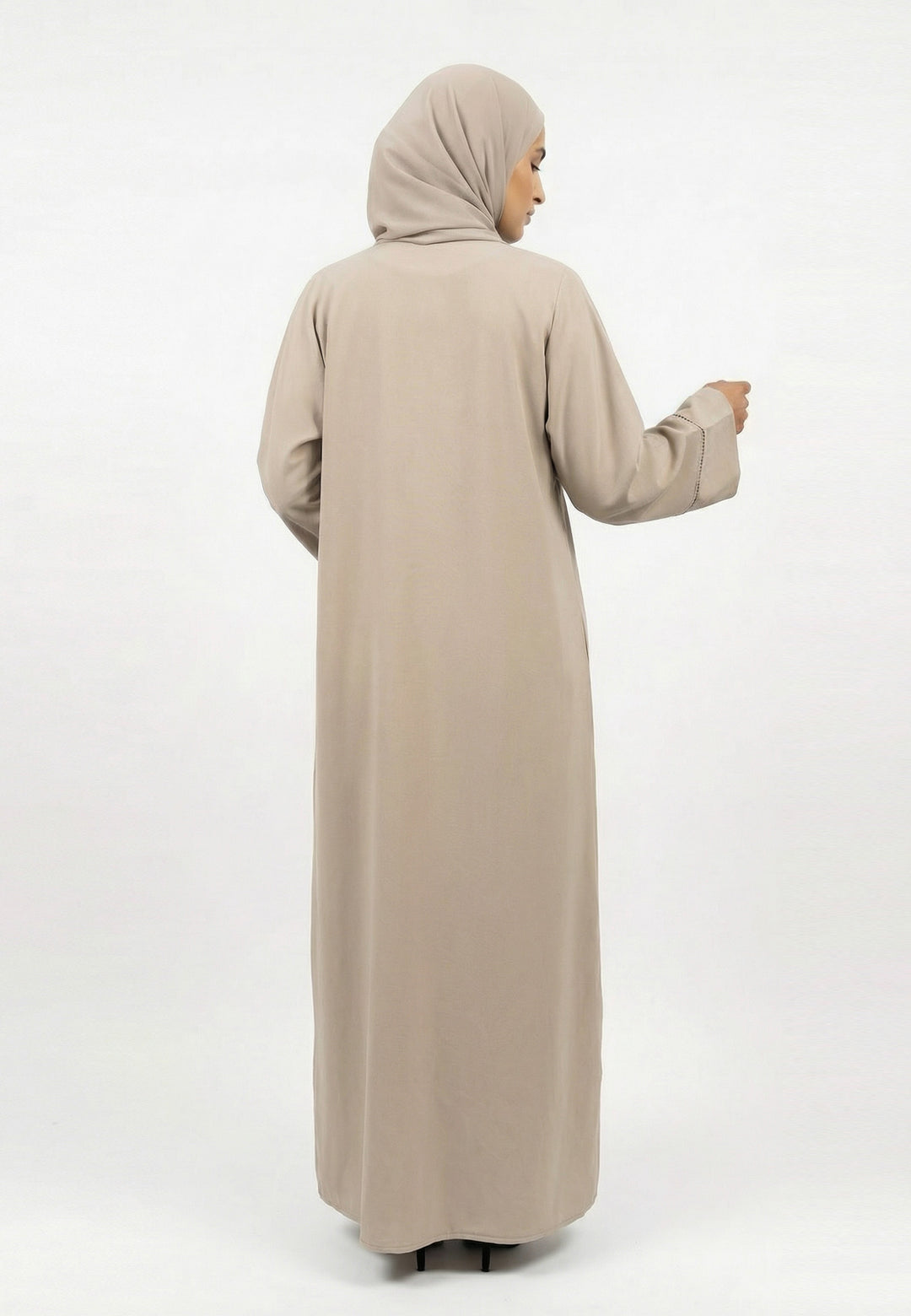 Taupe Four-Piece Open Abaya Set With Dainty Detailing