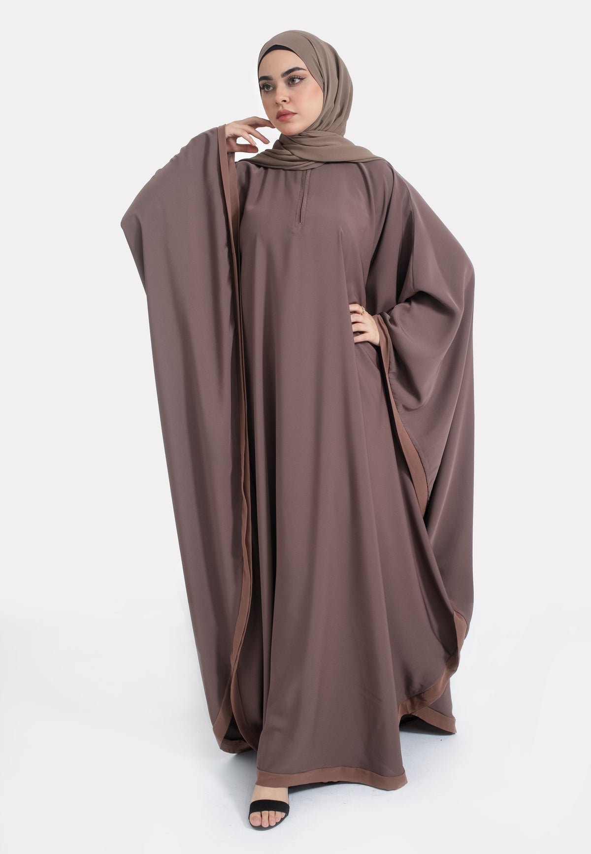 Plain Taupe Butterfly Farasha - Front