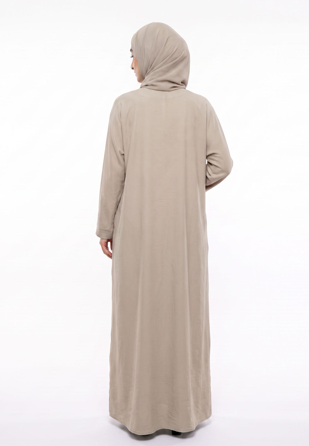 Luxury Taupe Everyday Closed Abaya with Zip Pockets – Crepe