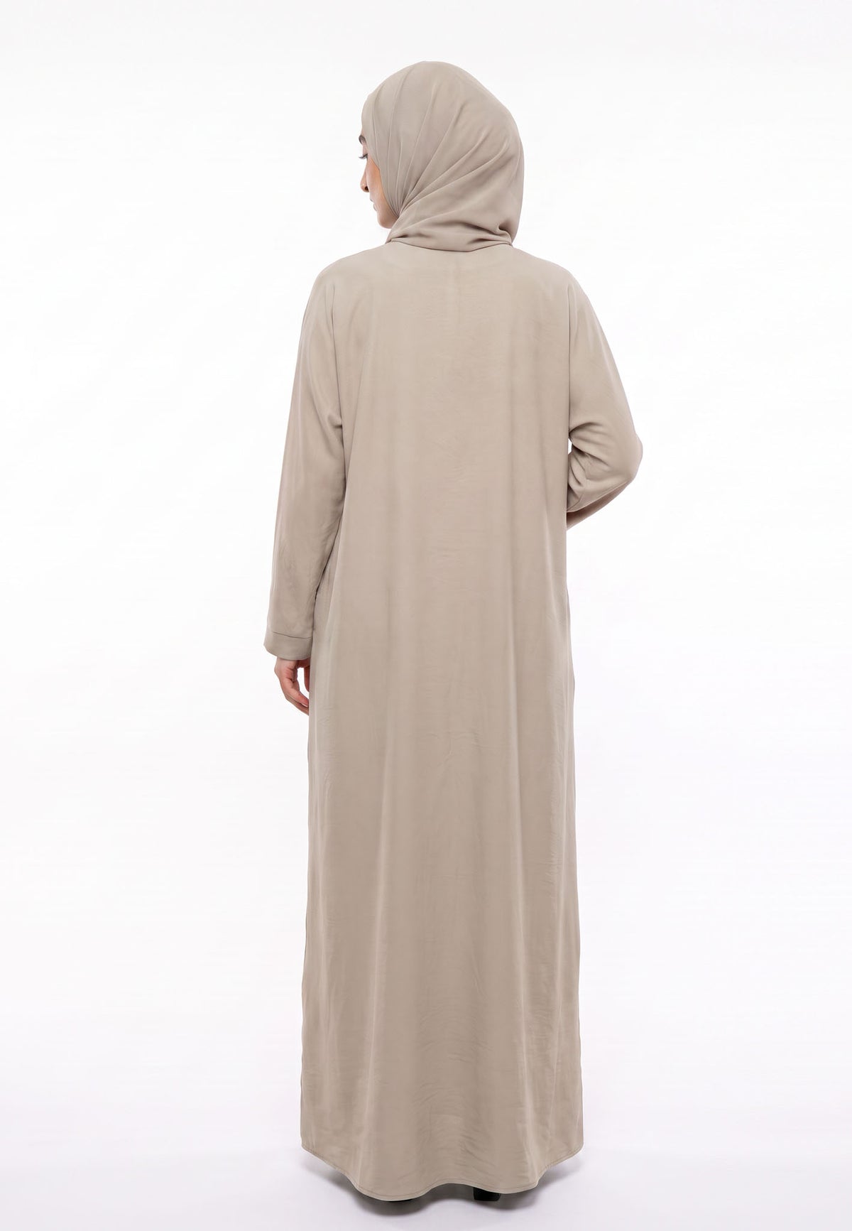 Luxury Taupe Everyday Closed Abaya with Zip Pockets – Crepe