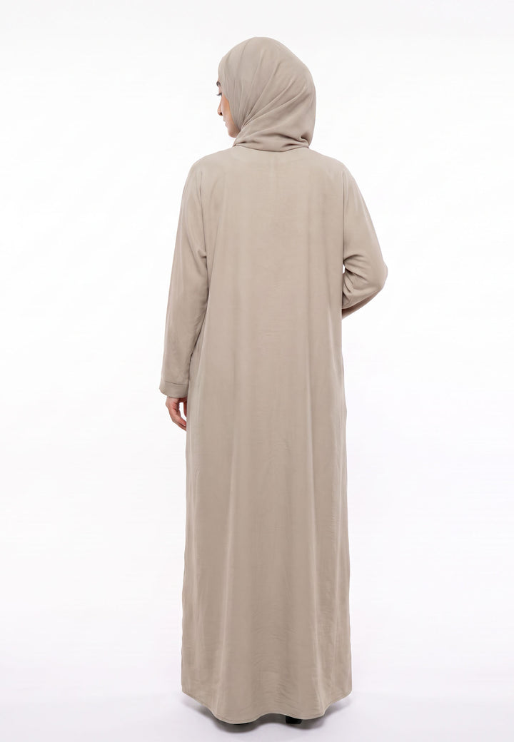 Luxury Taupe Everyday Closed Abaya with Zip Pockets – Crepe