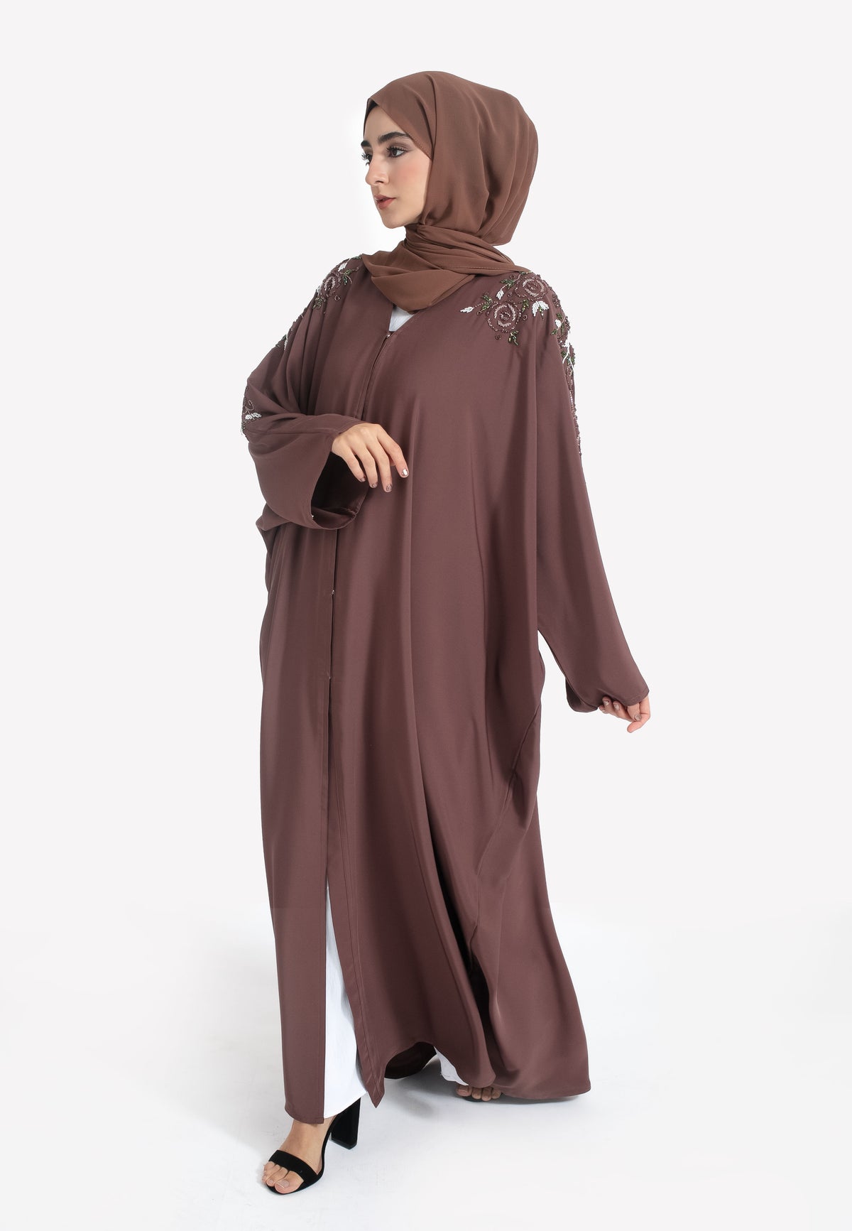 Front of Taupe Batwing Abaya