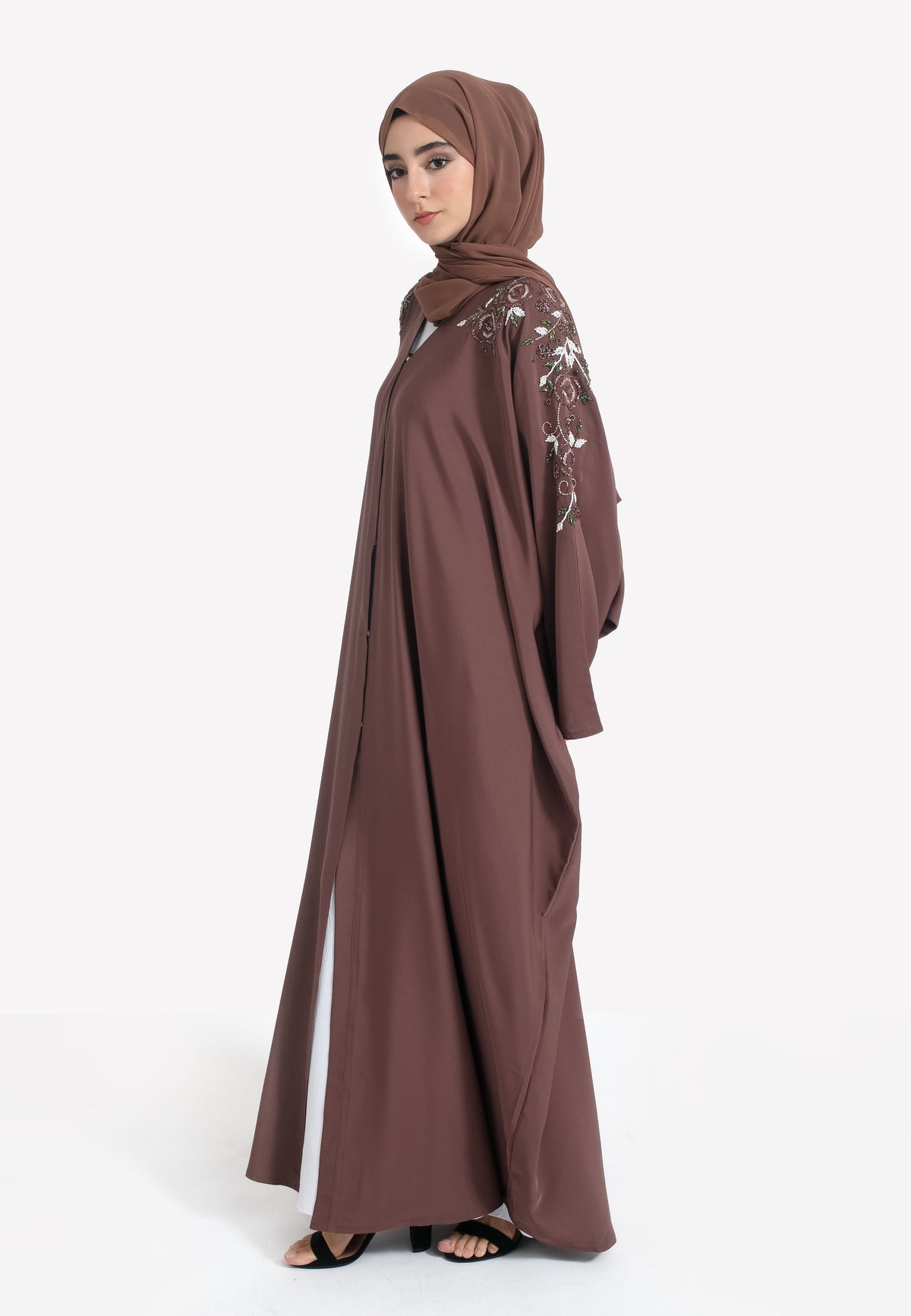 Side of Taupe Embellished Open Farasha