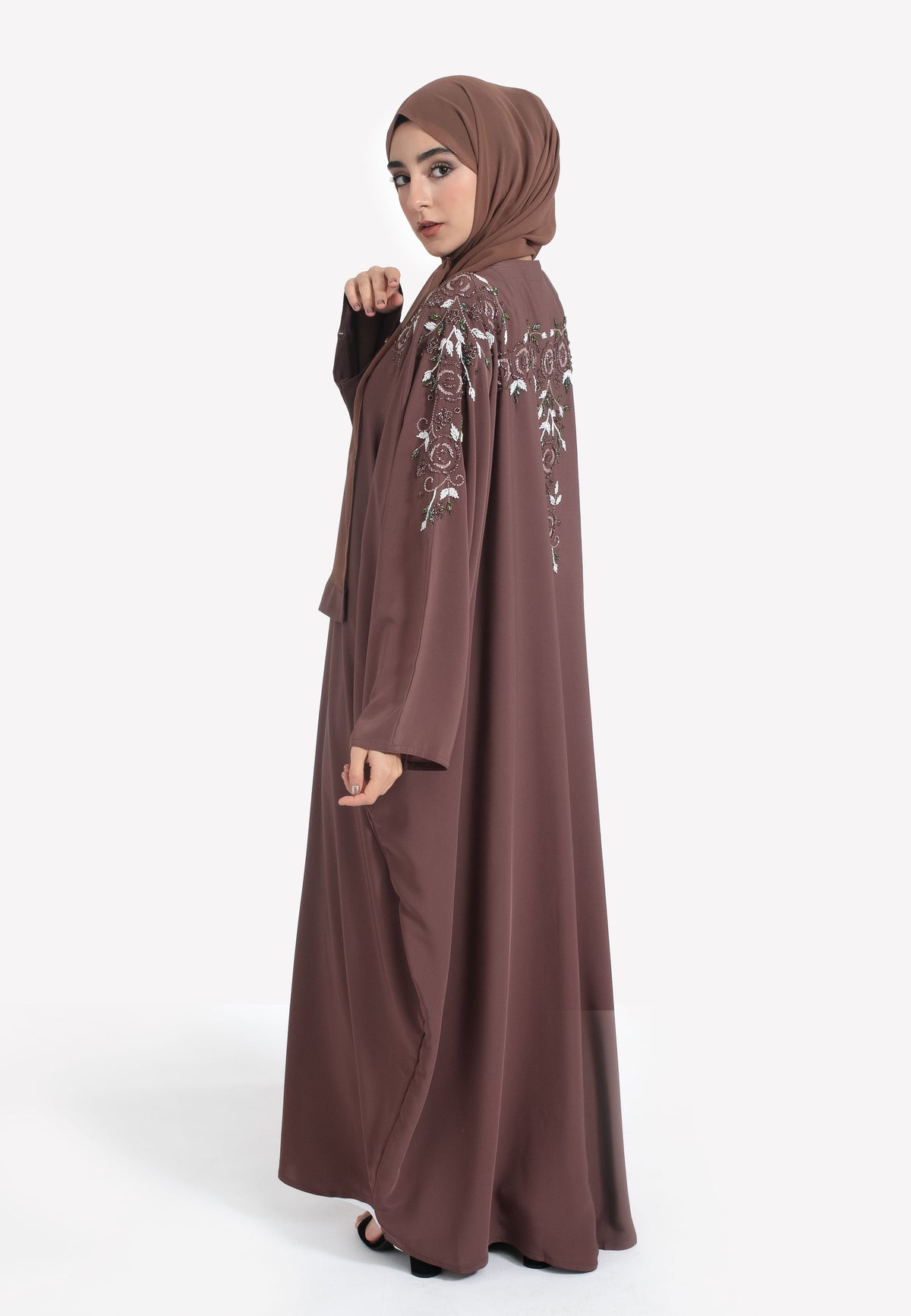 Side of Taupe Embellished Open Farasha