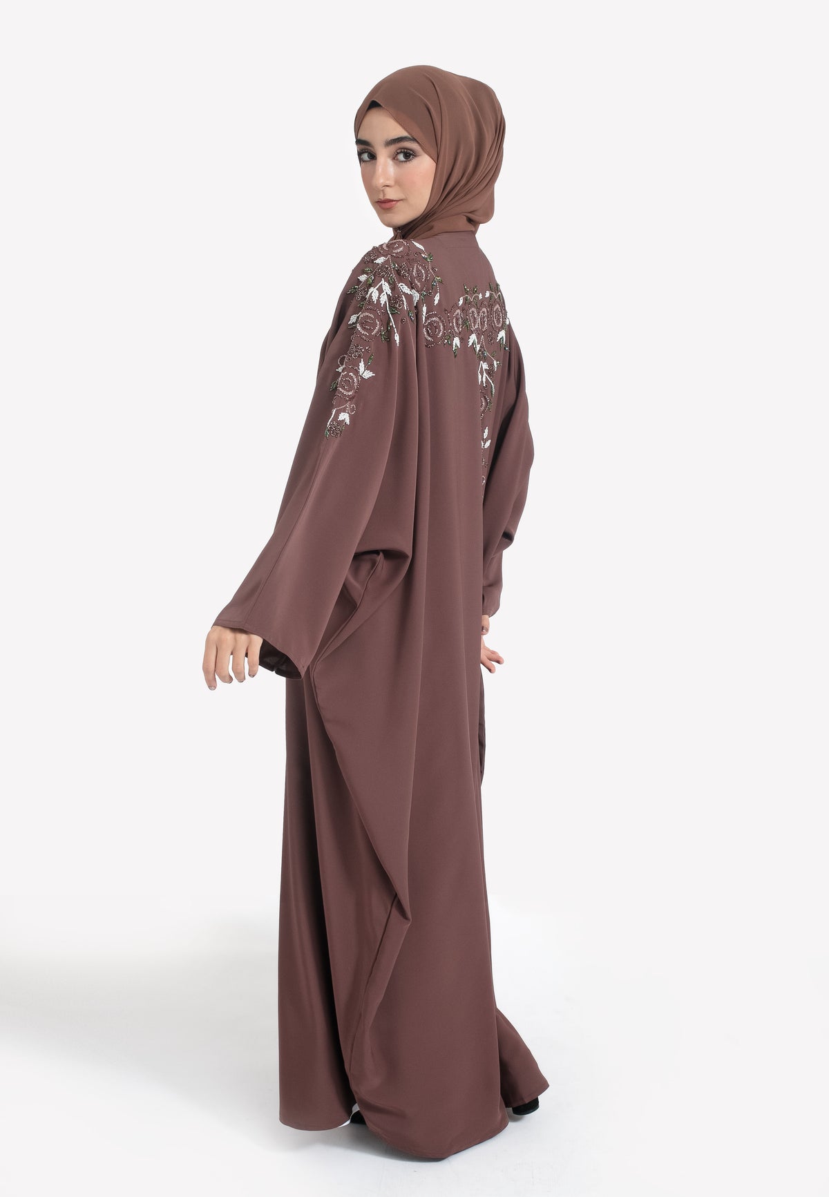 Back of Taupe Embellished Open Farasha