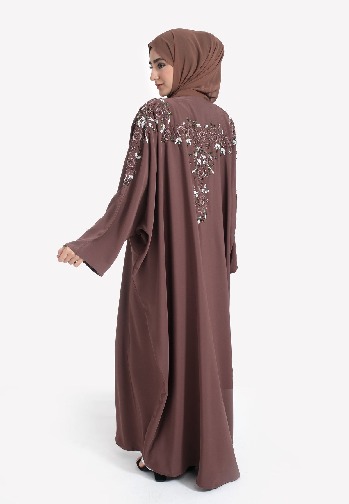Taupe Embellished Batwing Abaya