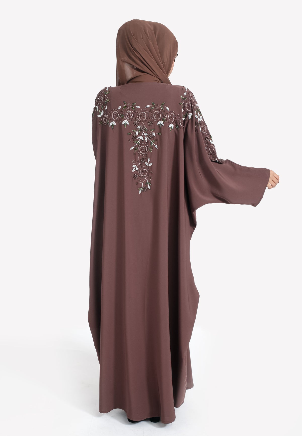 Taupe Rose Embellished Batwing Farasha