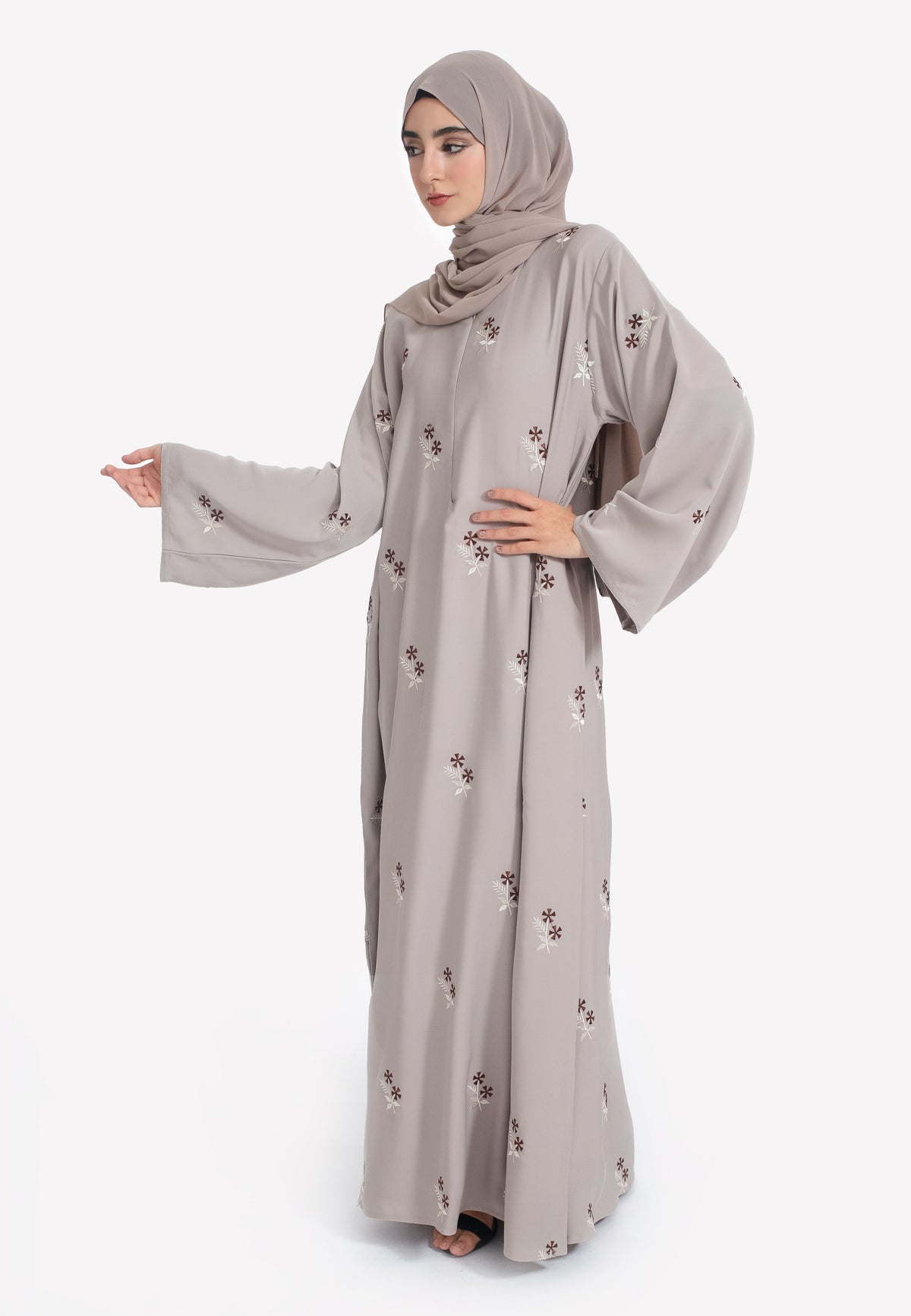 Taupe Floral Embroidered Nursing Abaya