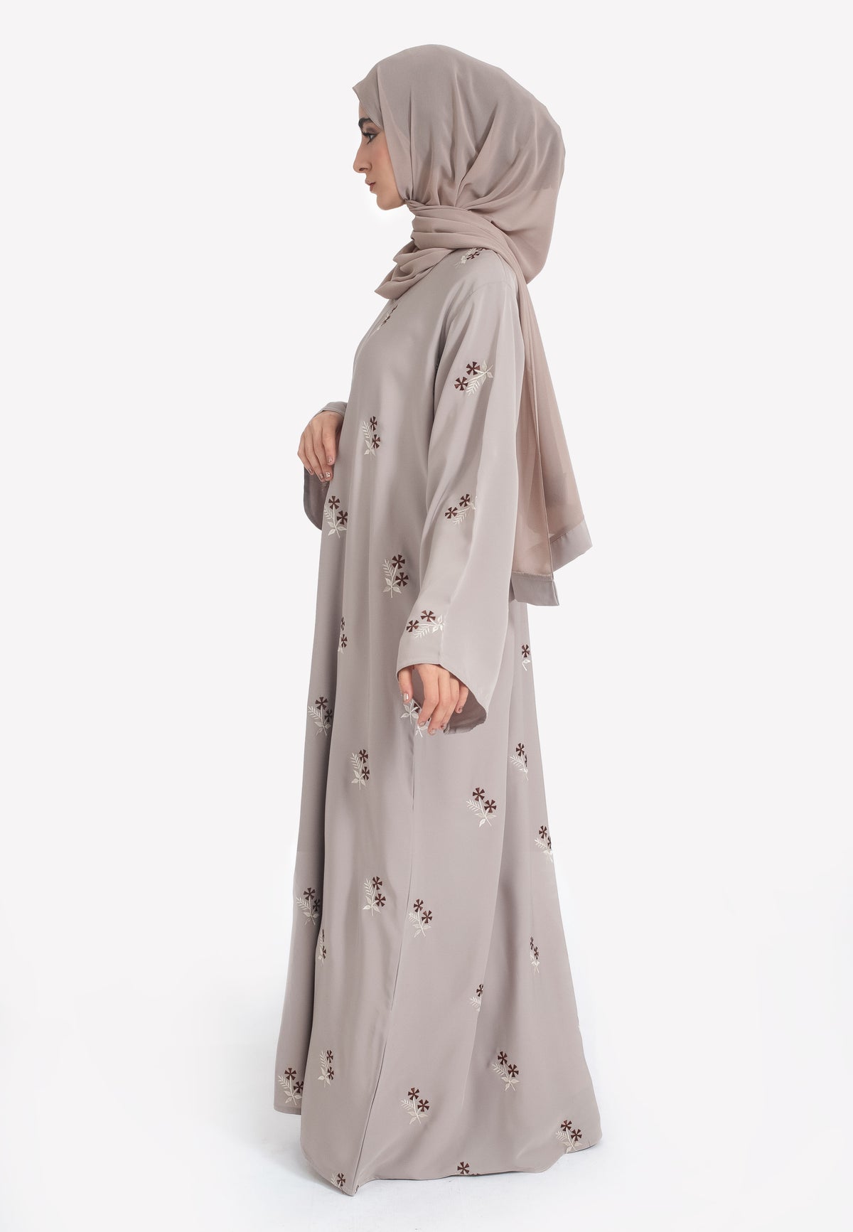 Side of Taupe Embroidered Abaya