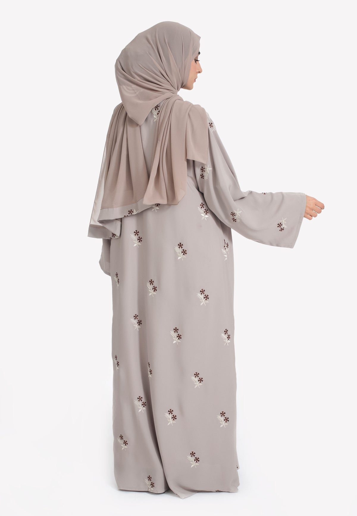 Back of Taupe Embroidered Nursing Abaya