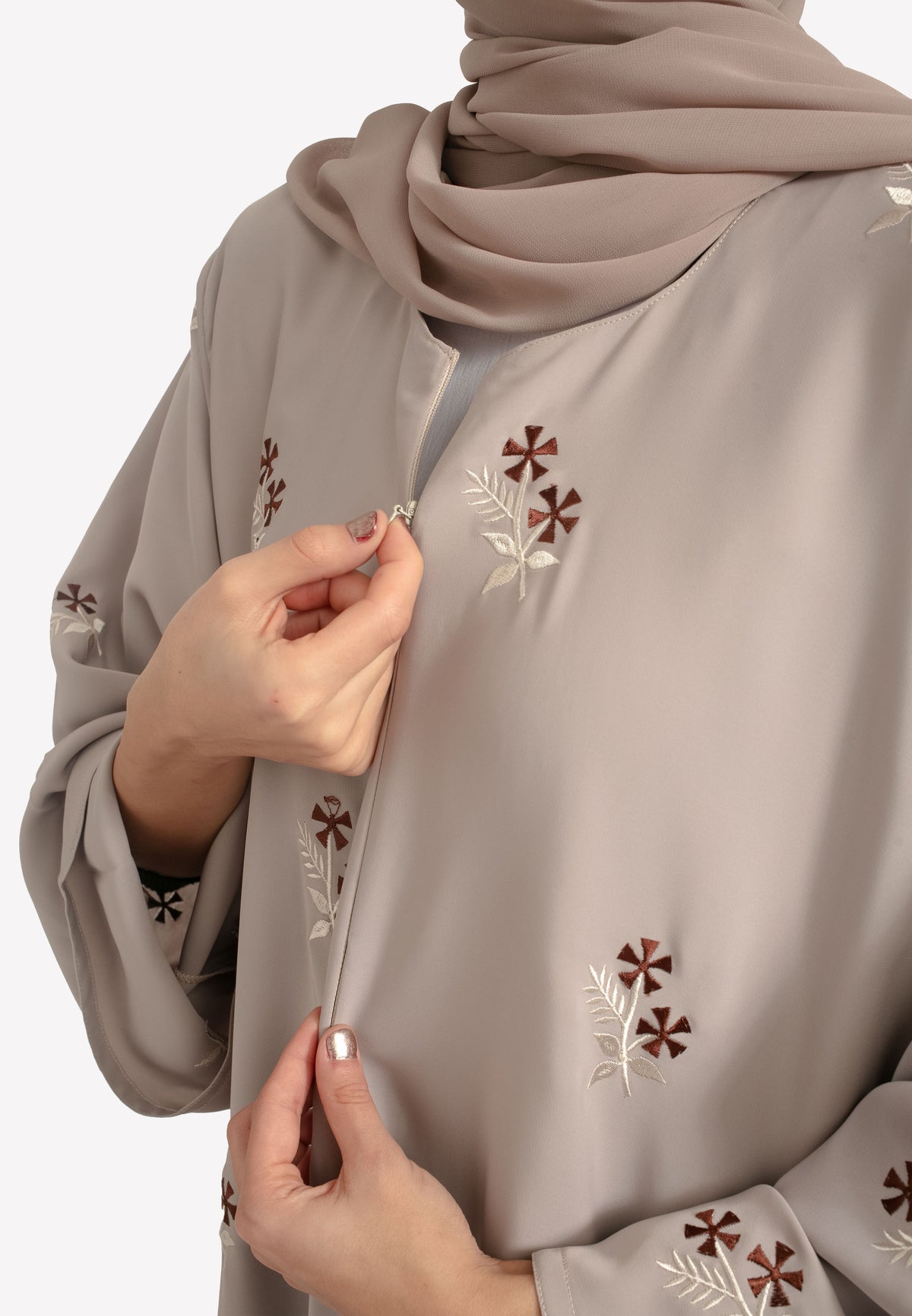 Front Zip on Taupe Nursing Abaya