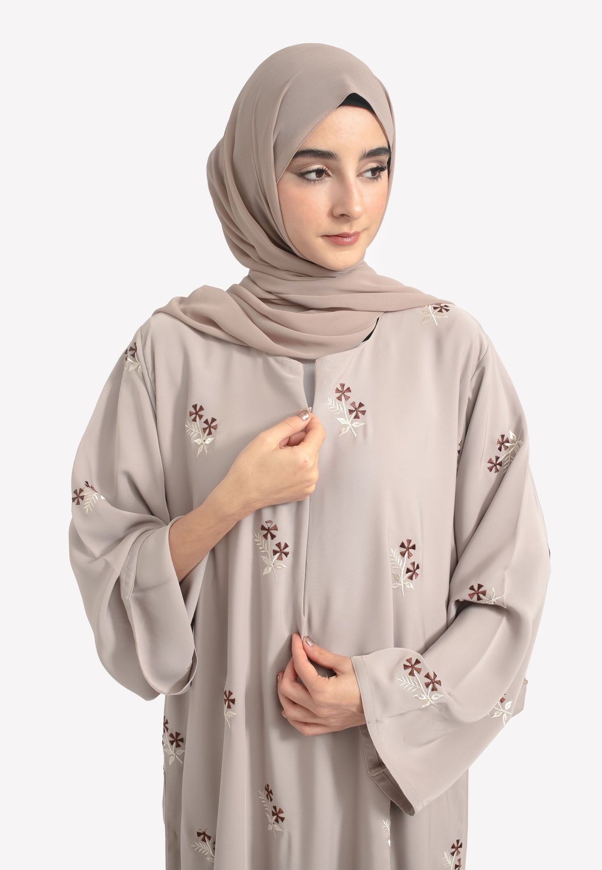 Taupe Nursing Abaya with Front Zip