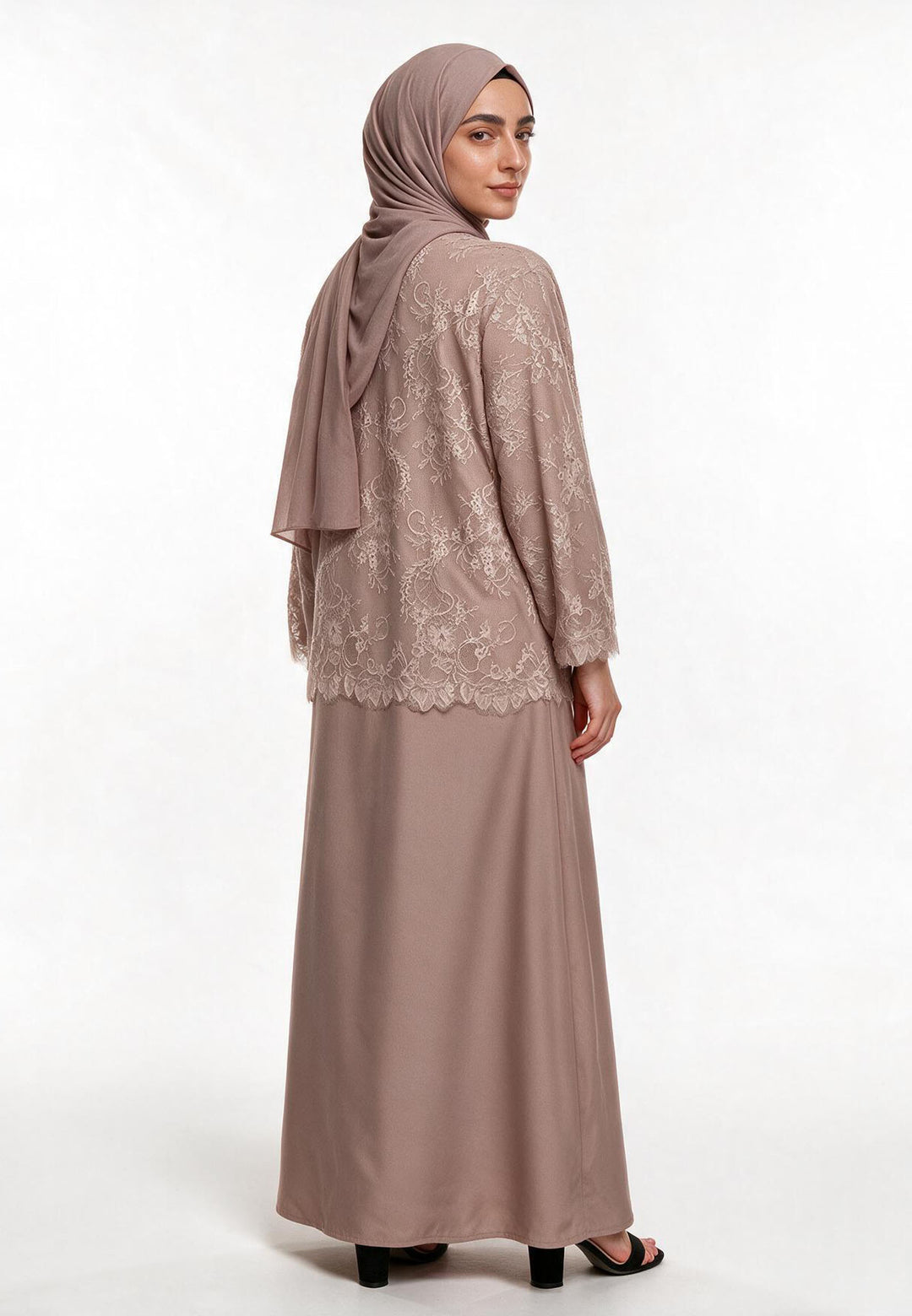 Mocha Lace Cape Open Abaya (Premium)
