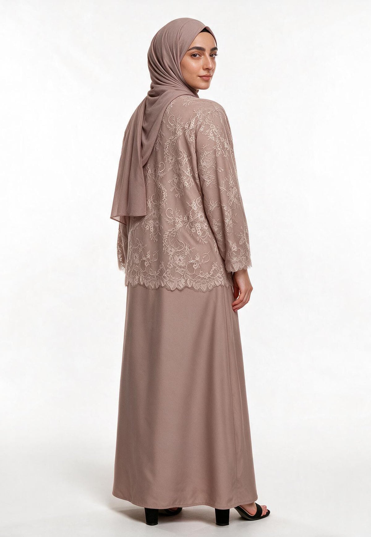 Mocha Lace Cape Open Abaya (Premium)