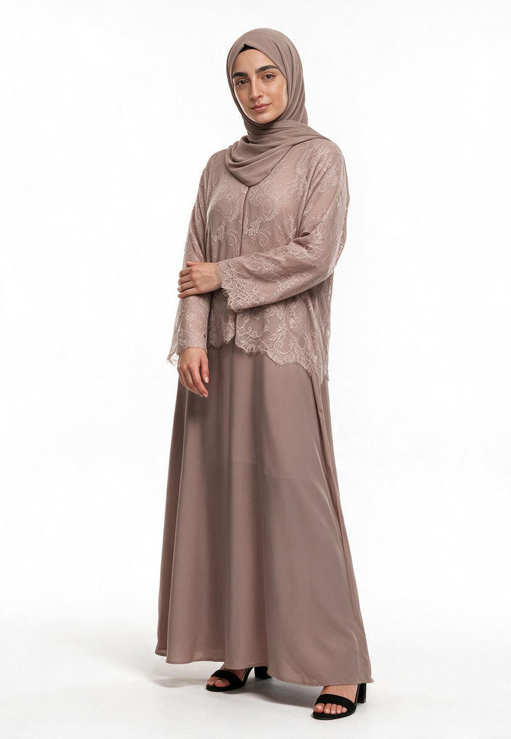 Mocha Lace Cape Open Abaya (Premium)