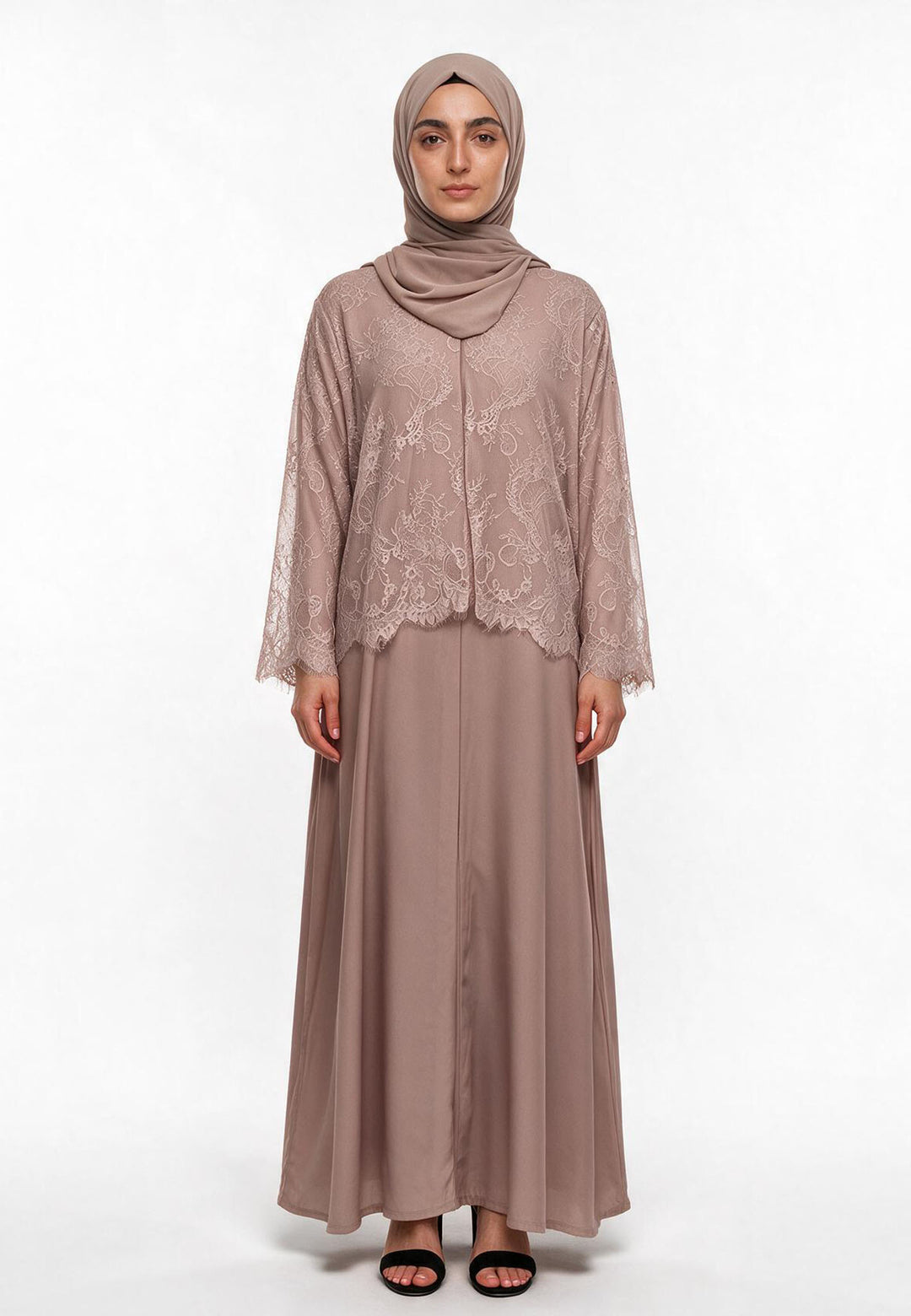 Mocha Lace Cape Open Abaya (Premium)