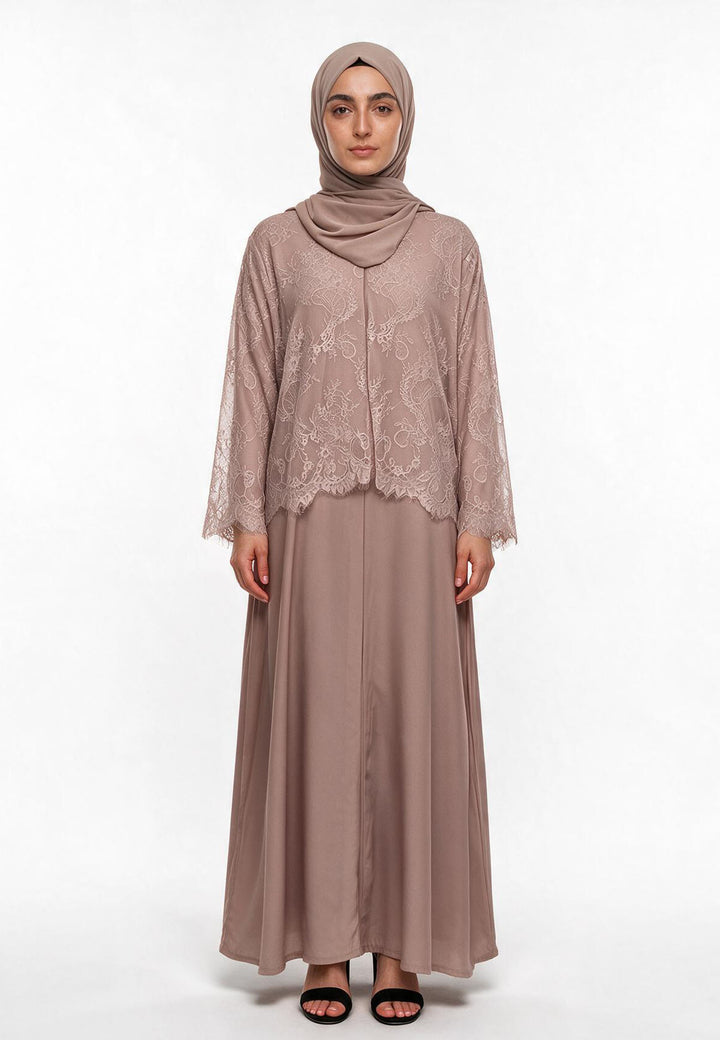 Mocha Lace Cape Open Abaya (Premium)