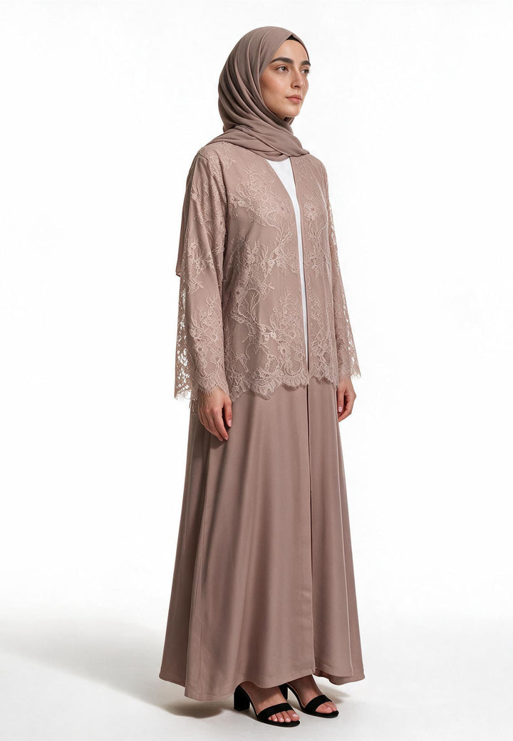 Mocha Lace Cape Open Abaya (Premium)