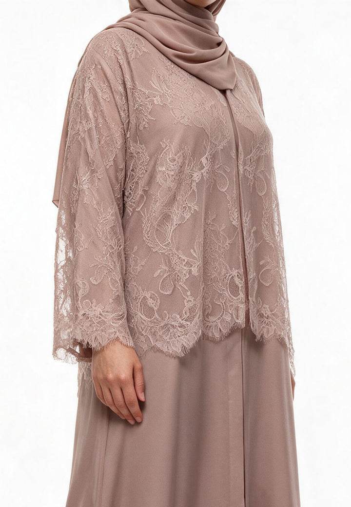 Mocha Lace Cape Open Abaya (Premium)