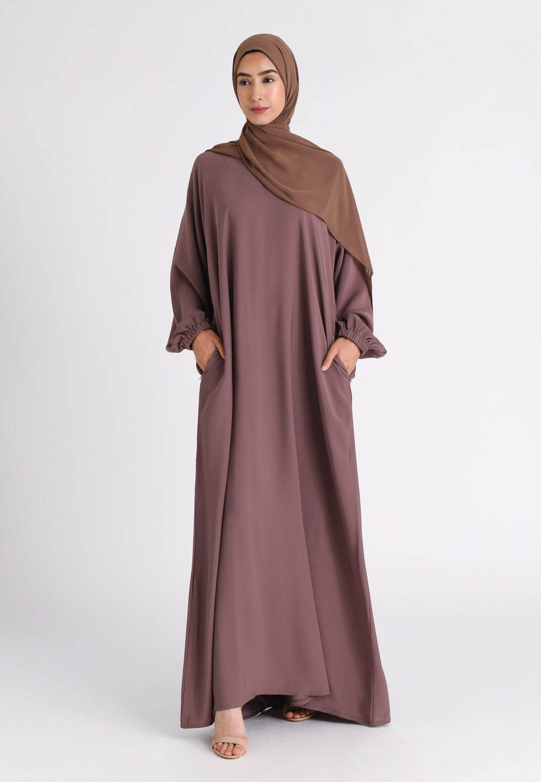 Taupe Closed Abaya with Zip Pockets