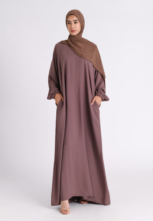 Taupe Closed Abaya with Zip Pockets & Cuff Sleeves (Premium)