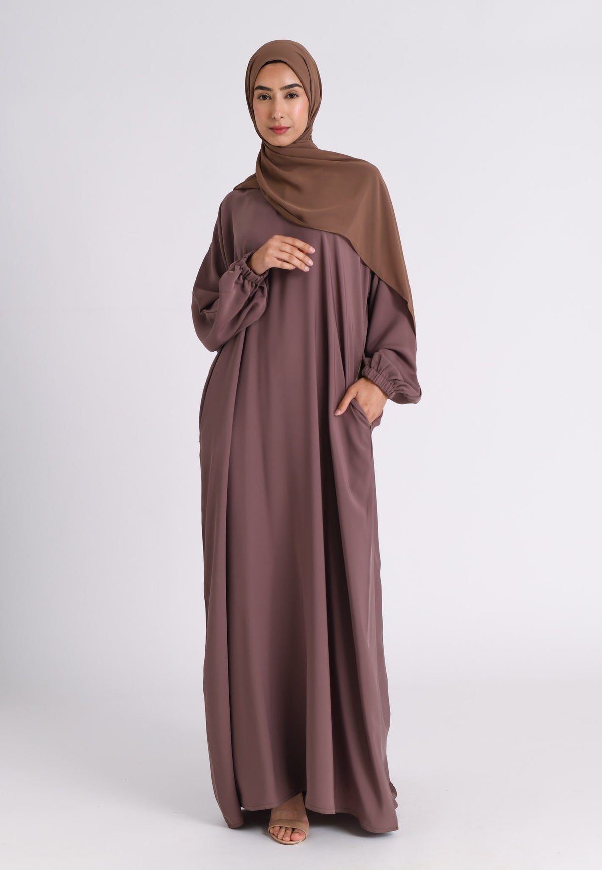 Taupe Closed Abaya with Zip Pockets