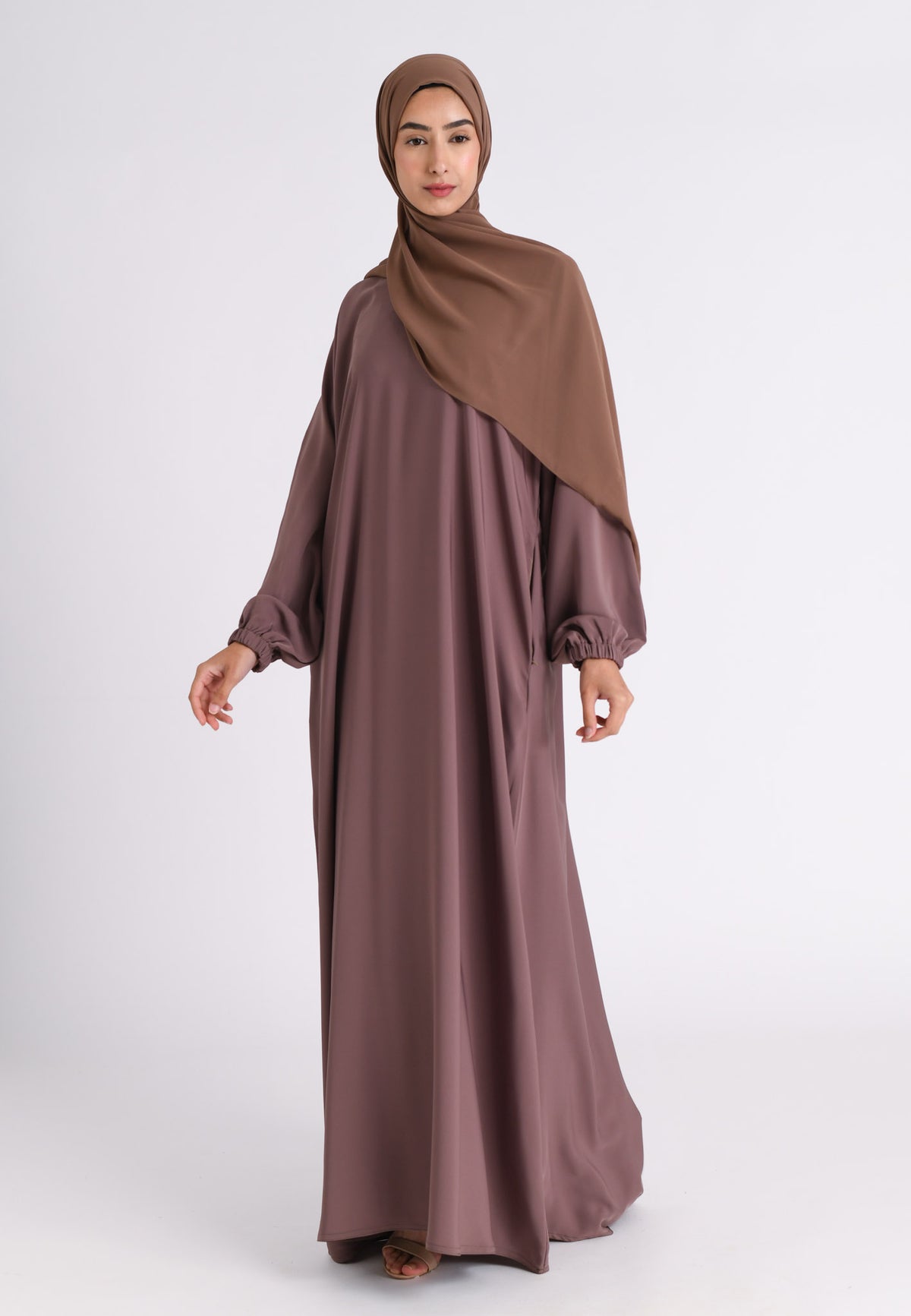 Taupe Closed Abaya with Zip Pockets