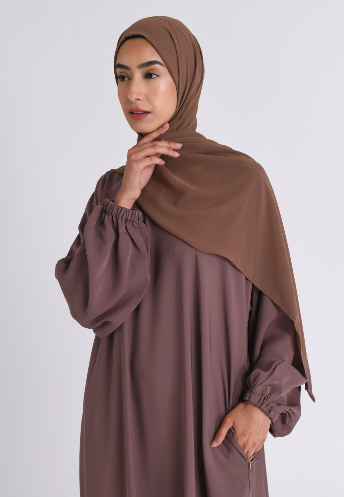 Taupe Closed Abaya with Zip Pockets