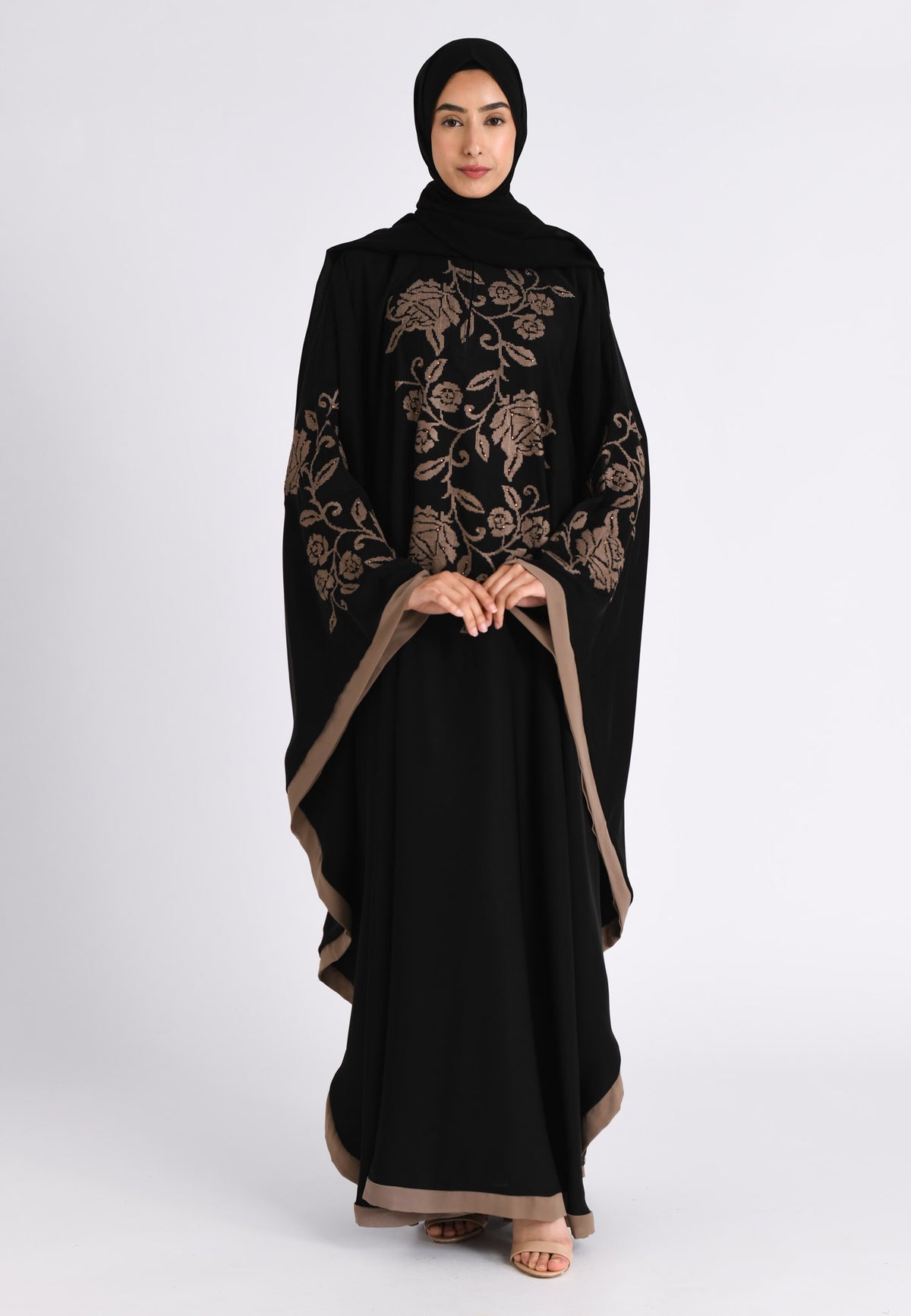 Taupe Rose Embroidered Farasha