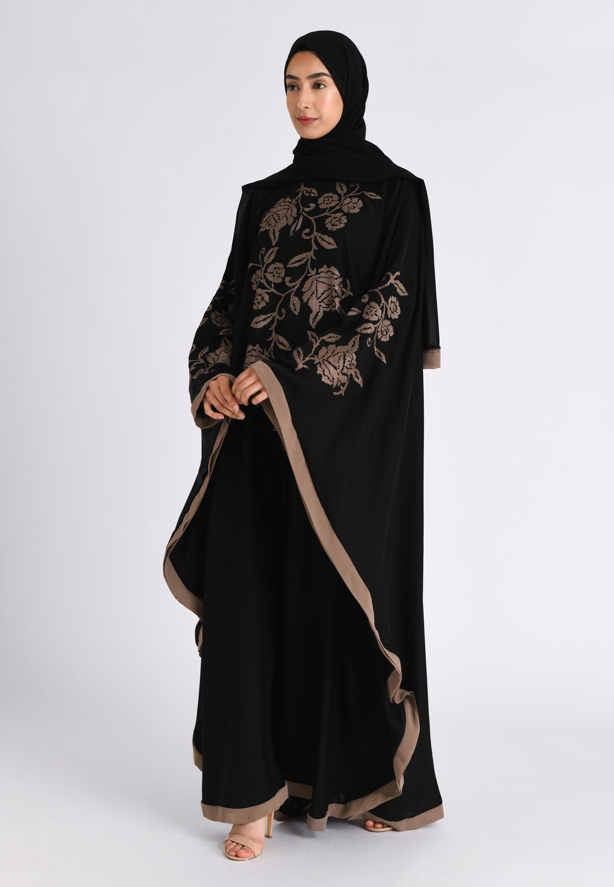 Taupe Rose Embroidered Farasha