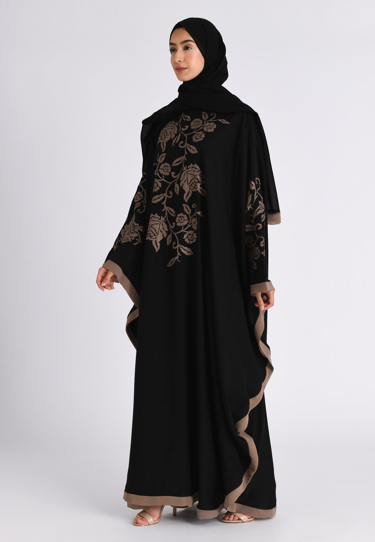 Taupe Rose Embroidered Farasha
