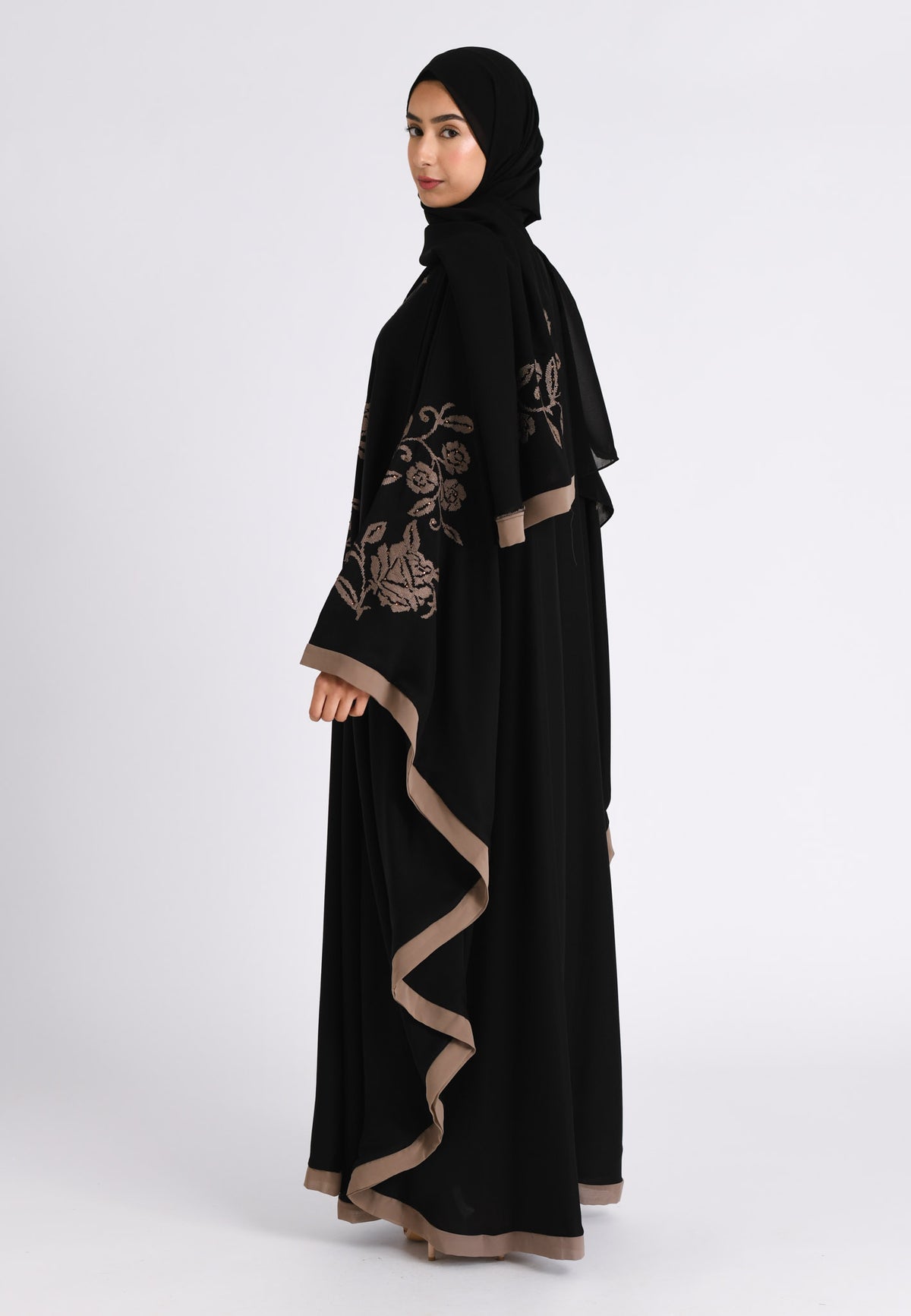 Taupe Rose Embroidered Farasha