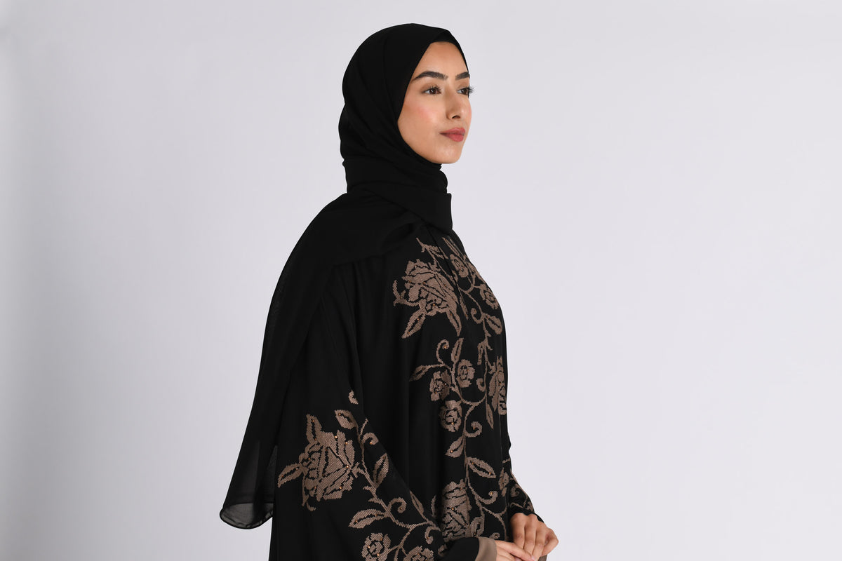 Taupe Rose Embroidered Farasha