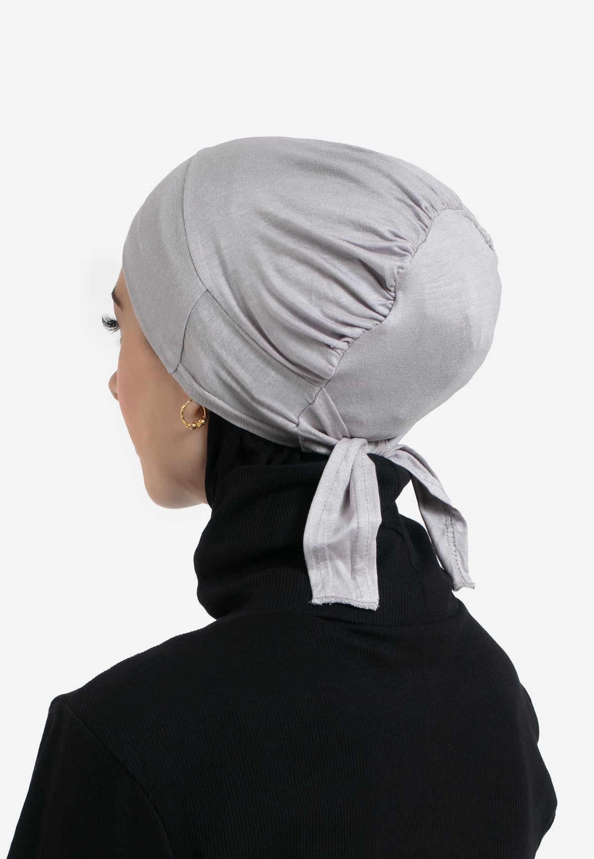 Lilac Grey Tie Back Hijab Cap - Back