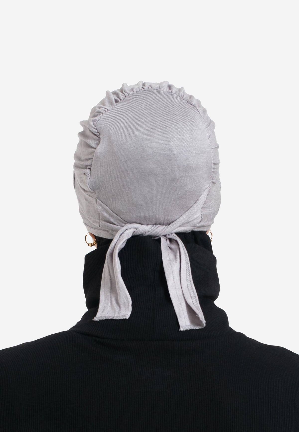 Lilac Grey Tie Back Hijab Cap - Back