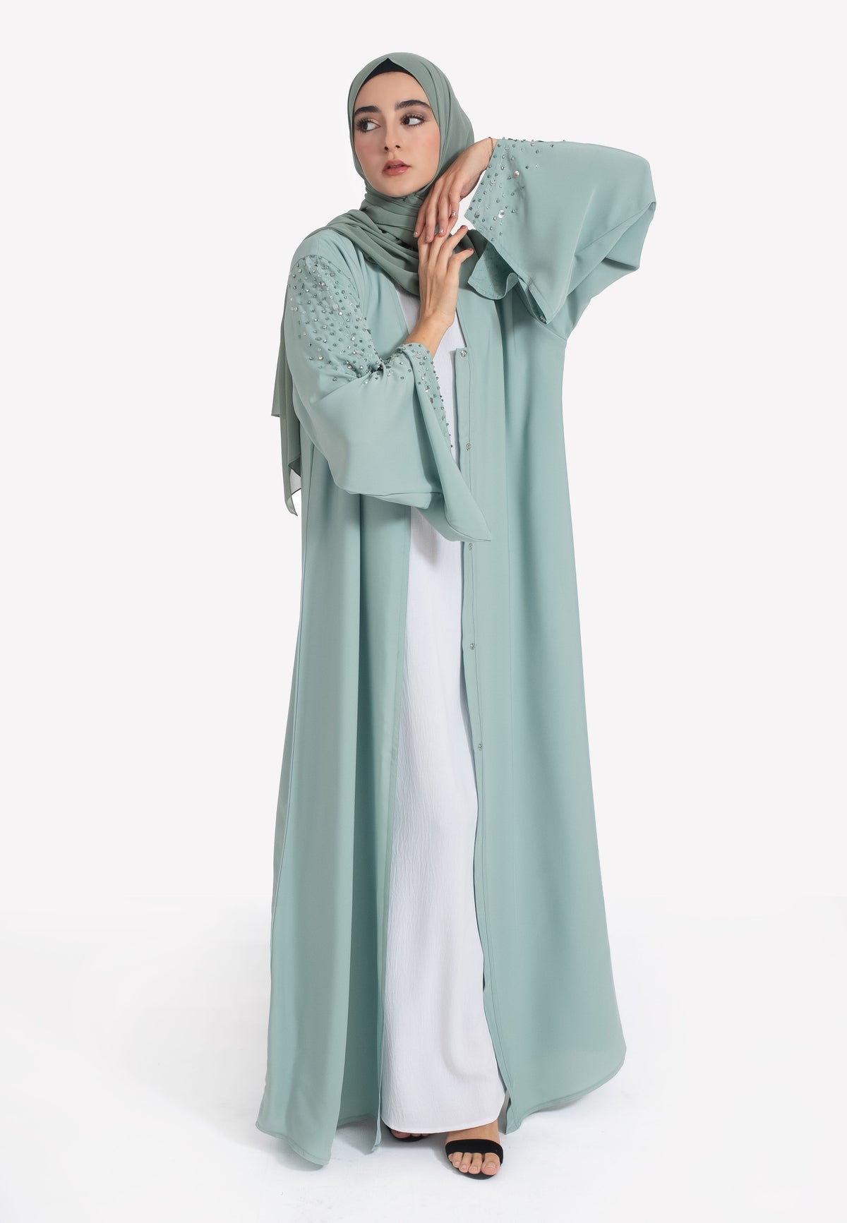 Tiffany Blue Embellished Abaya - Front