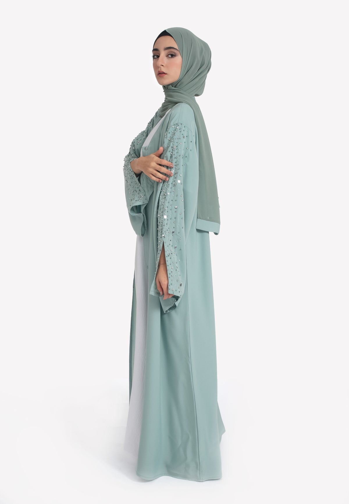 Tiffany Blue Embellished Abaya - Side