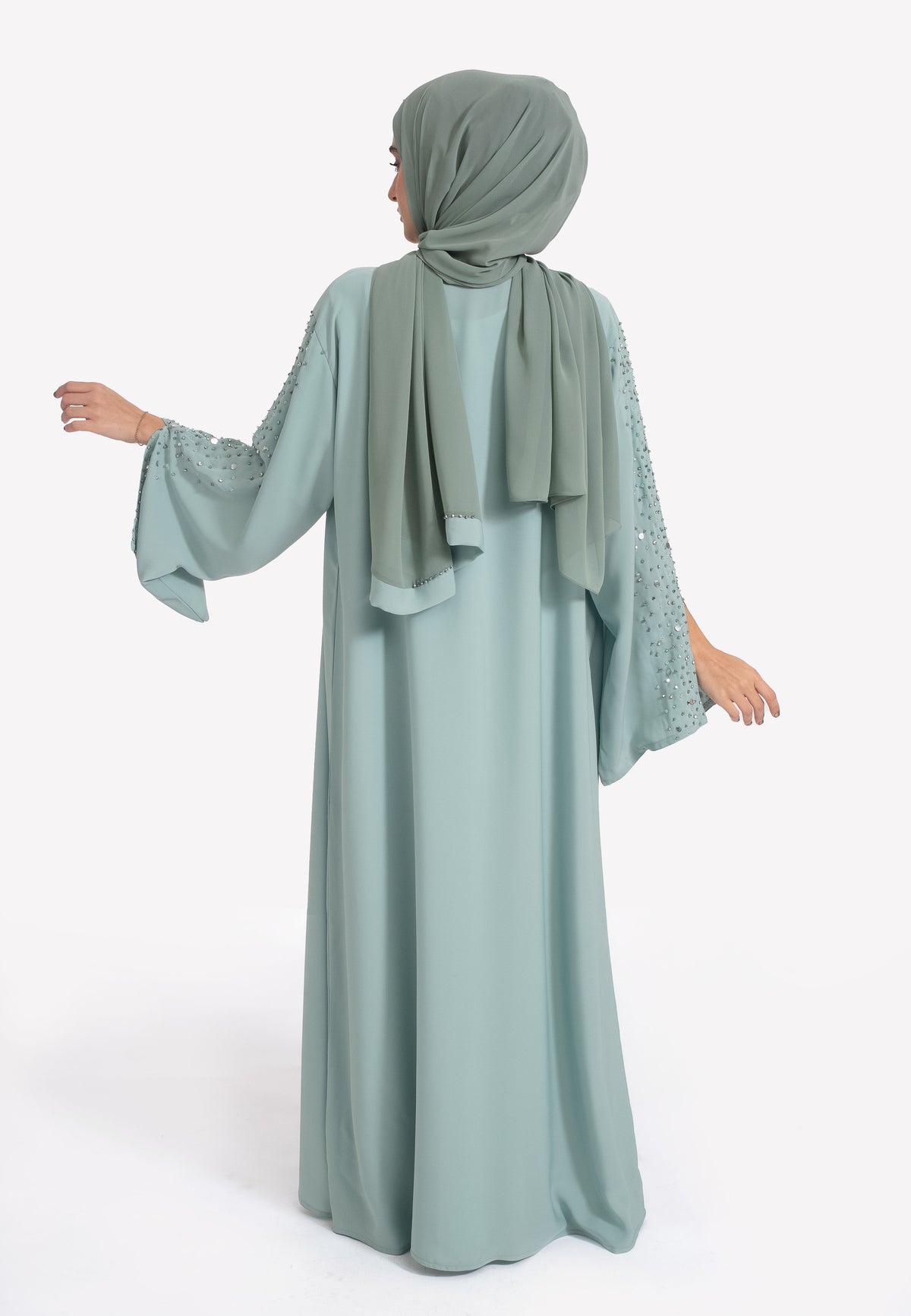Tiffany Blue Embellished Abaya - Back