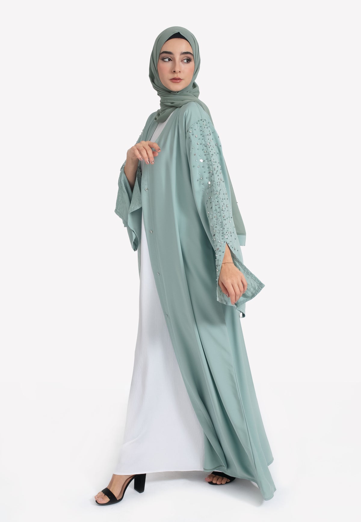 Tiffany Blue Embellished Abaya - Side