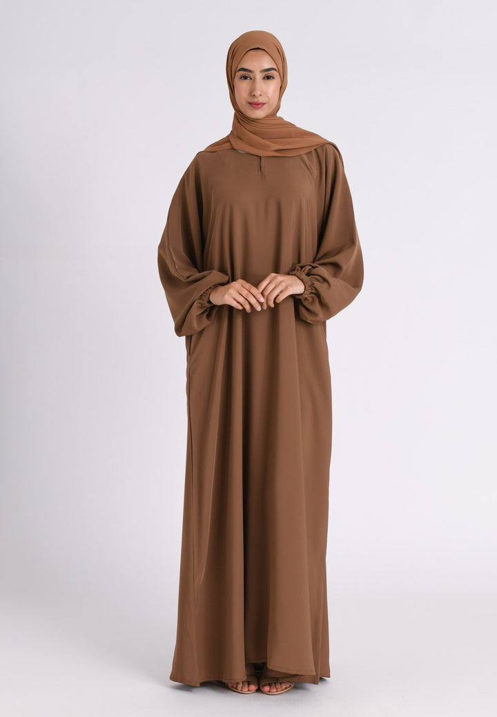 Toffee Closed Abaya with Zip Pockets