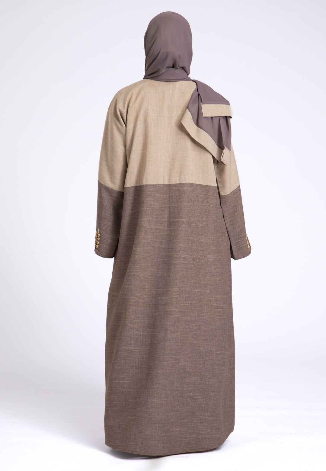 Two Toned Fawn & Taupe Linen Open Abaya