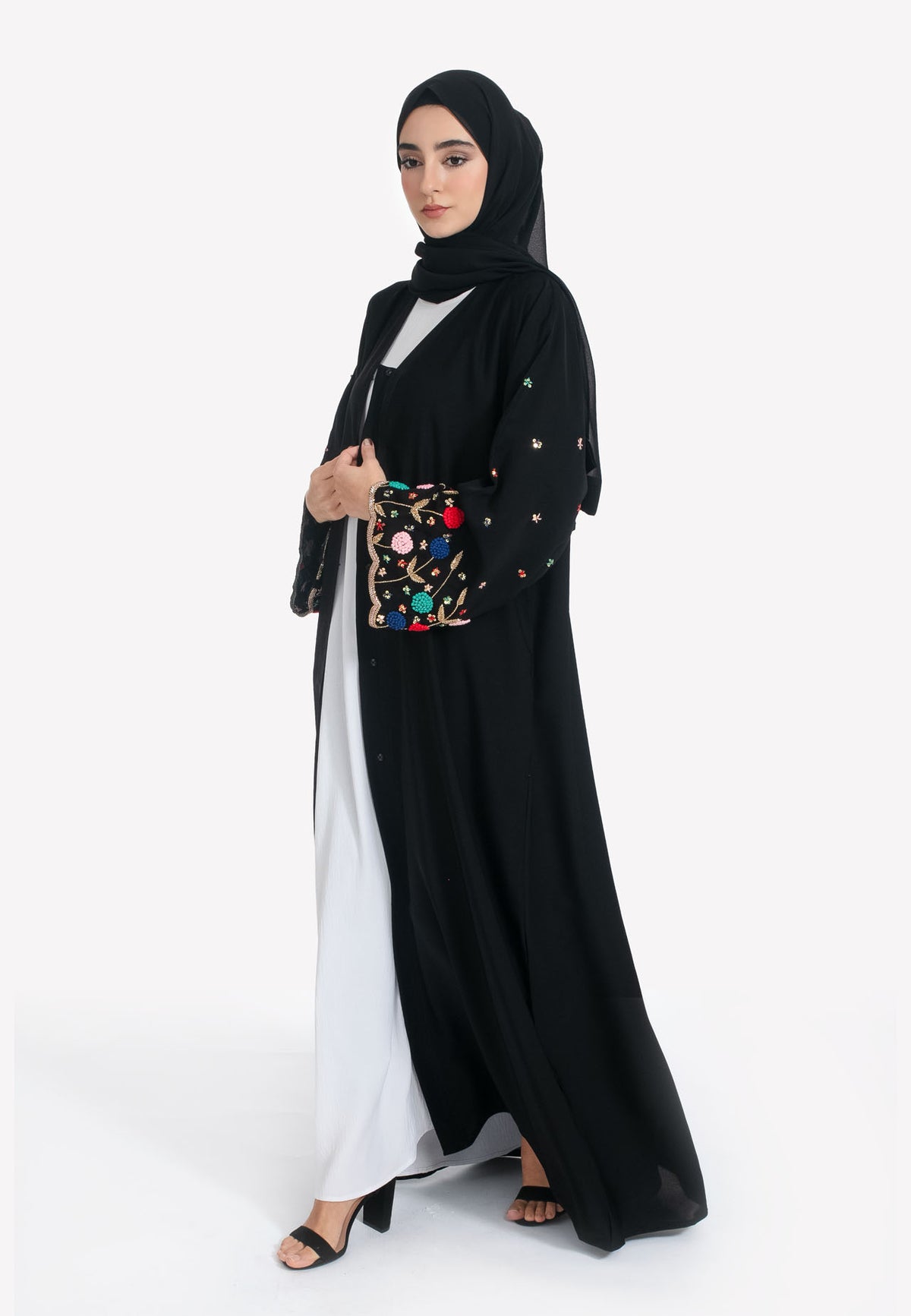 Vibrant Embroidered Open Abaya