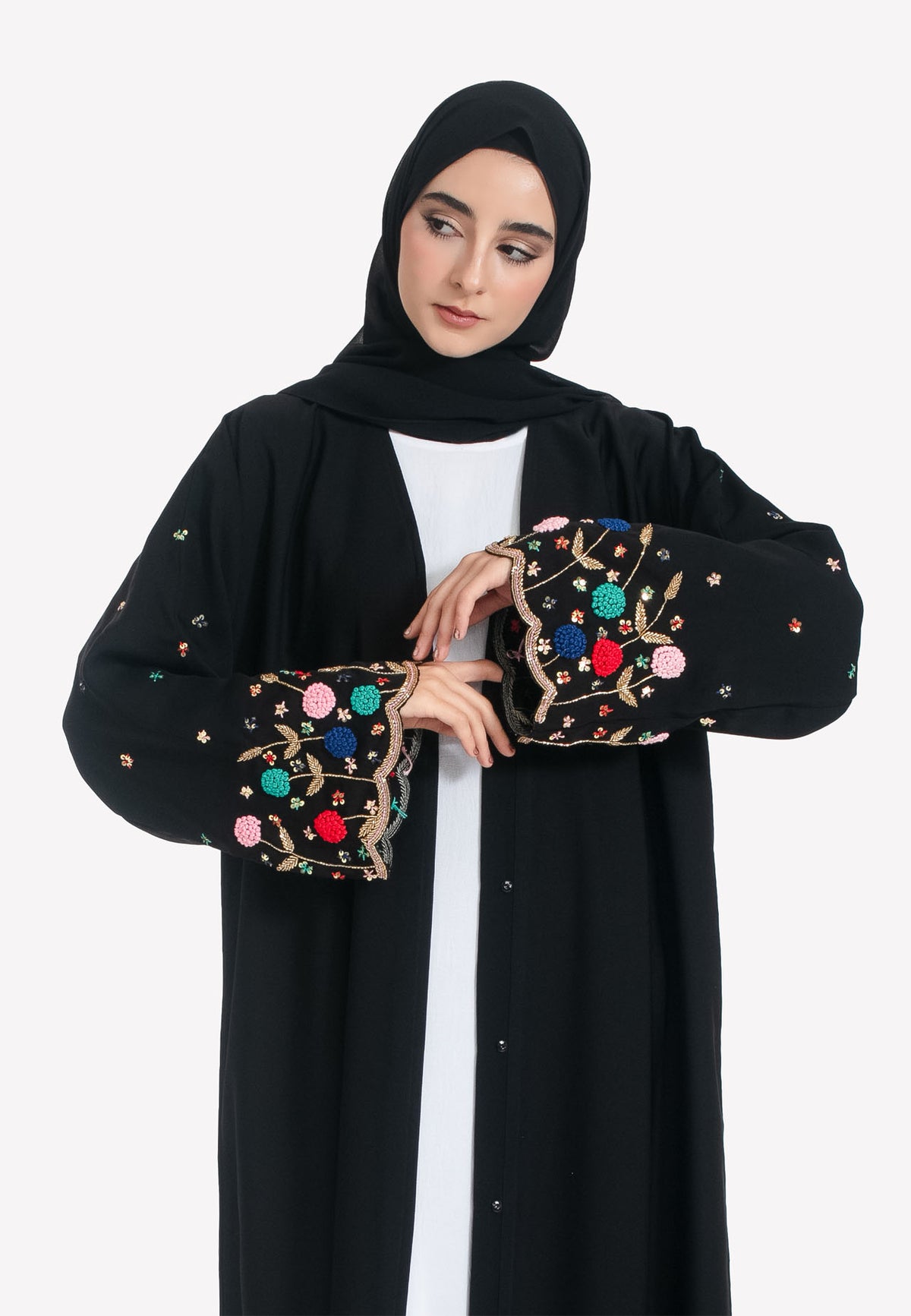 Vibrant Embroidered Sleeves of Abaya