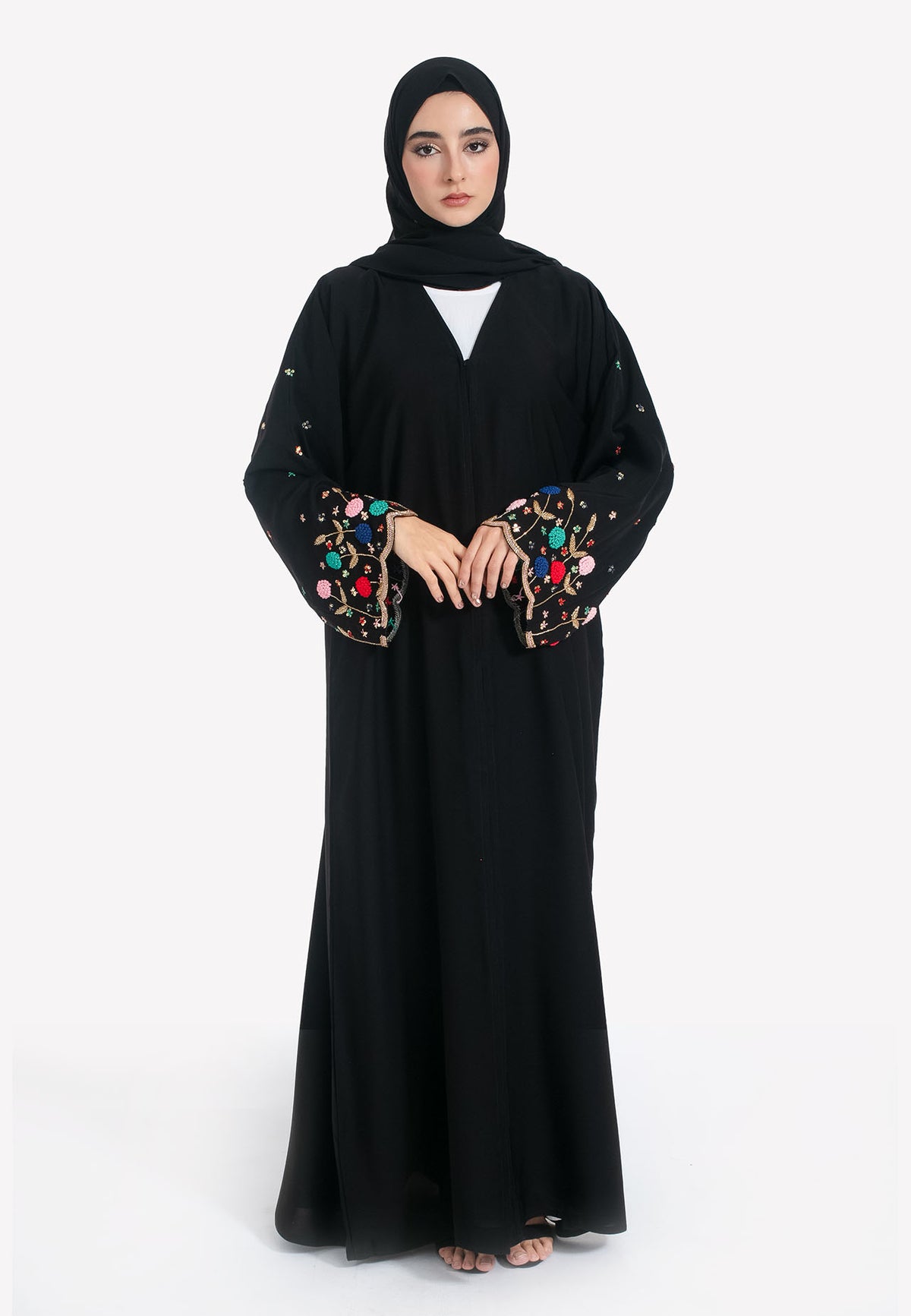 Vibrant Embroidered Abaya - Front Closed