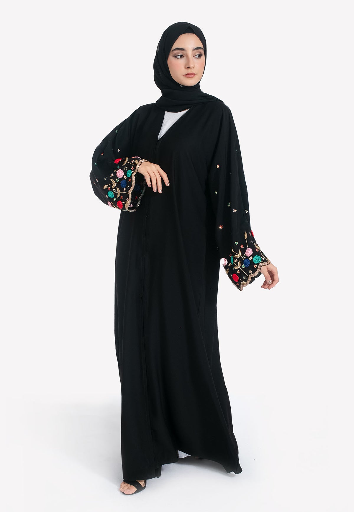 Vibrant Embroidered Open Abaya