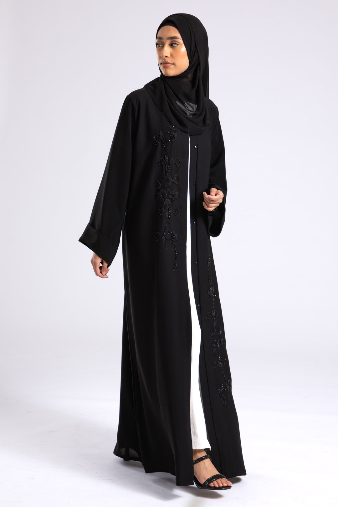 Whispering Threads Black Embroidered Abaya