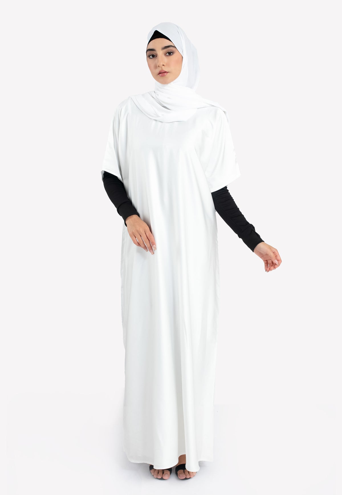 White Satin Inner Slip Dress - Front