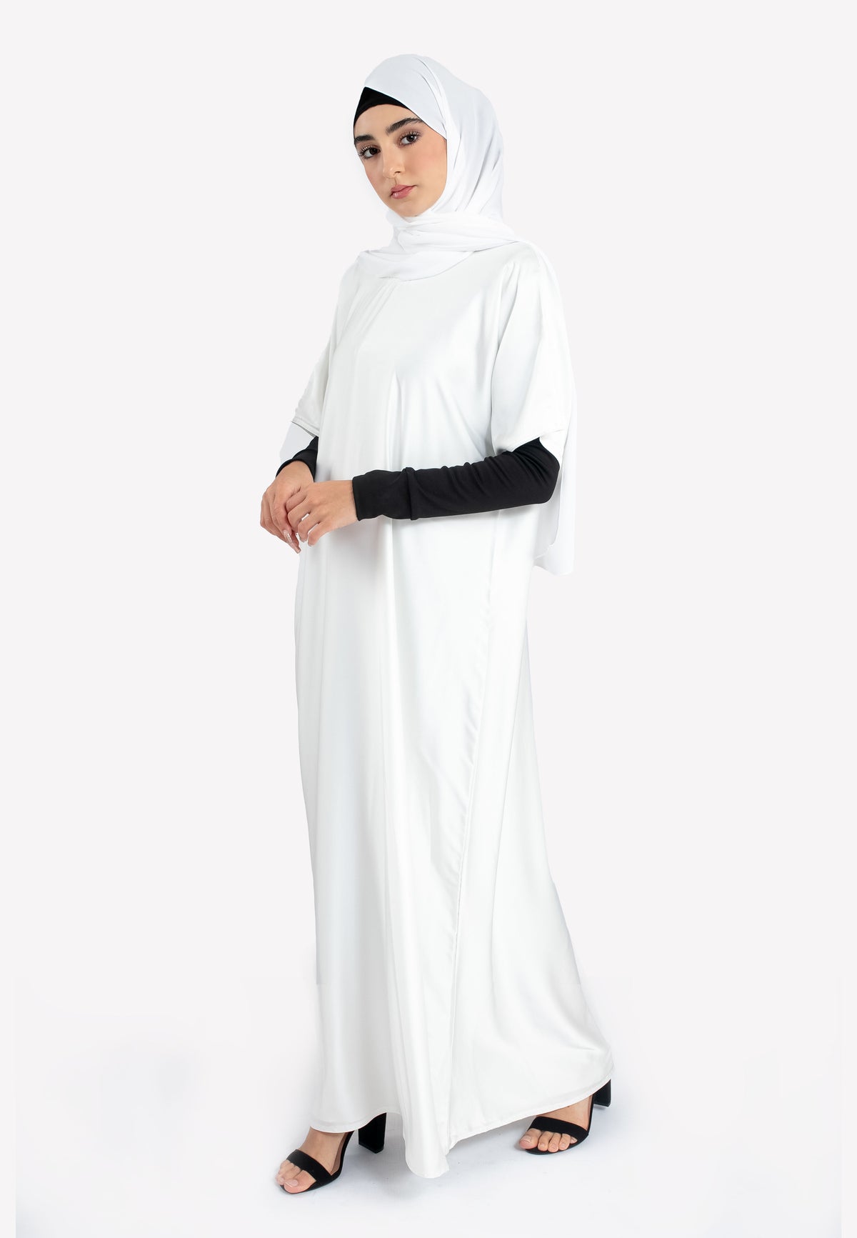 White Satin Inner Slip Dress - Front