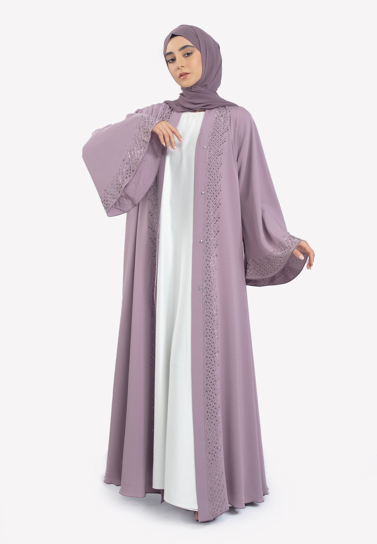 Front Open - Wisteria Mist Umbrella Abaya