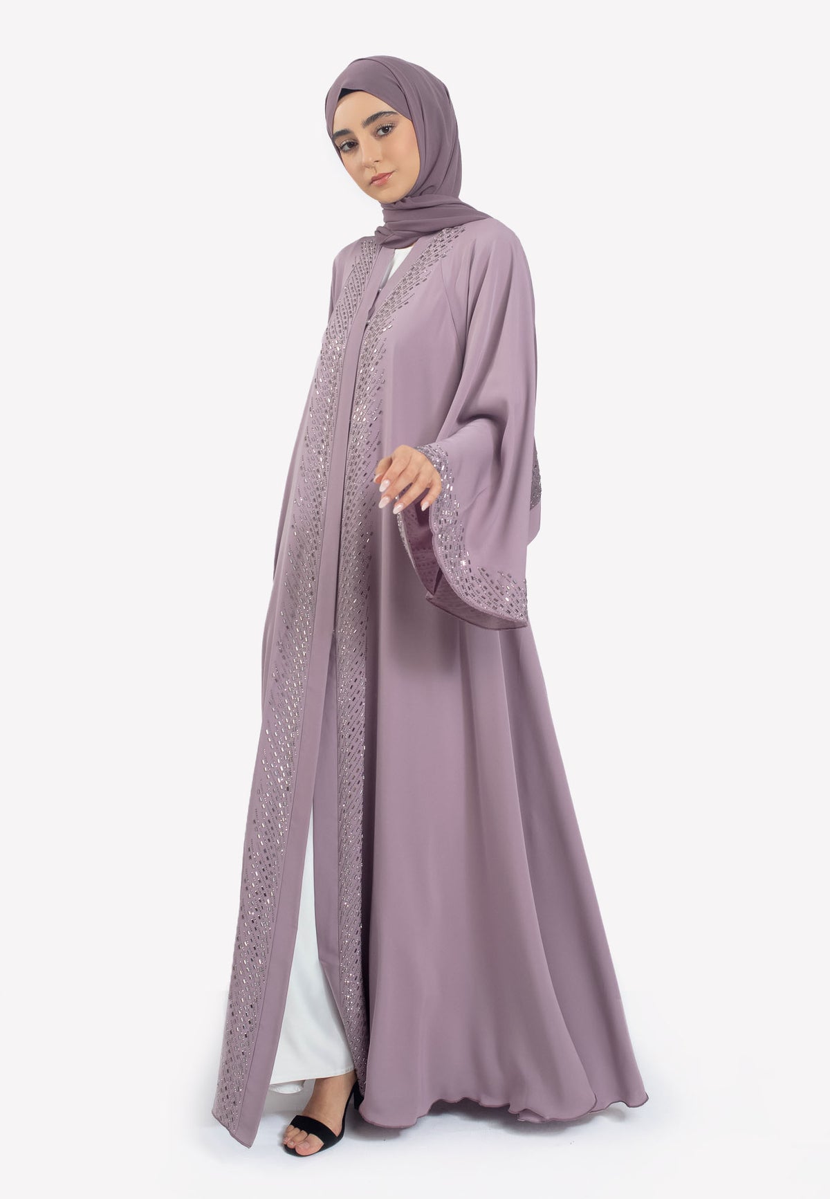  Model Walking - Wisteria Mist Umbrella Abaya